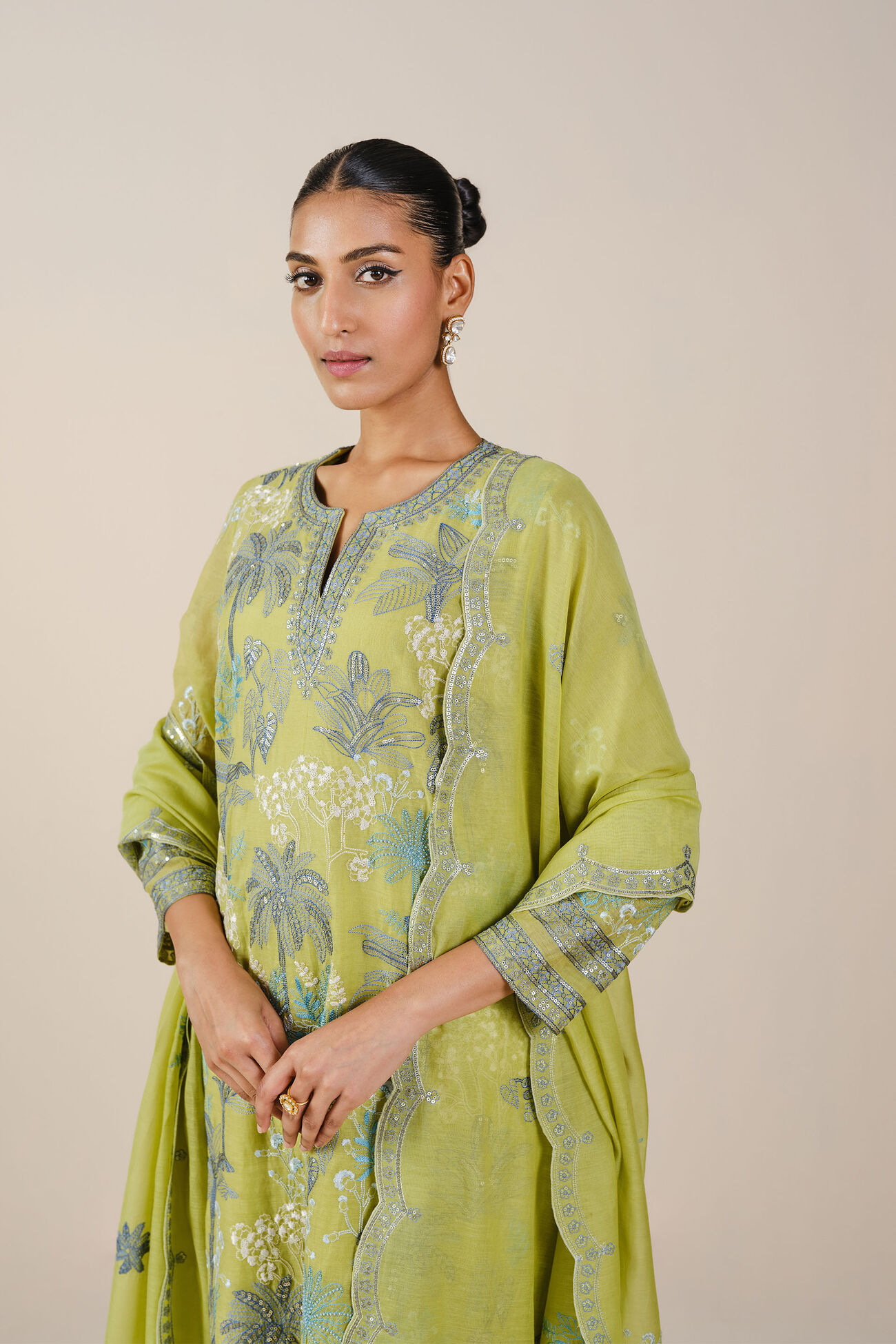 Pelagia Embroidered Mull Suit Set - Lime, Lime, image 4